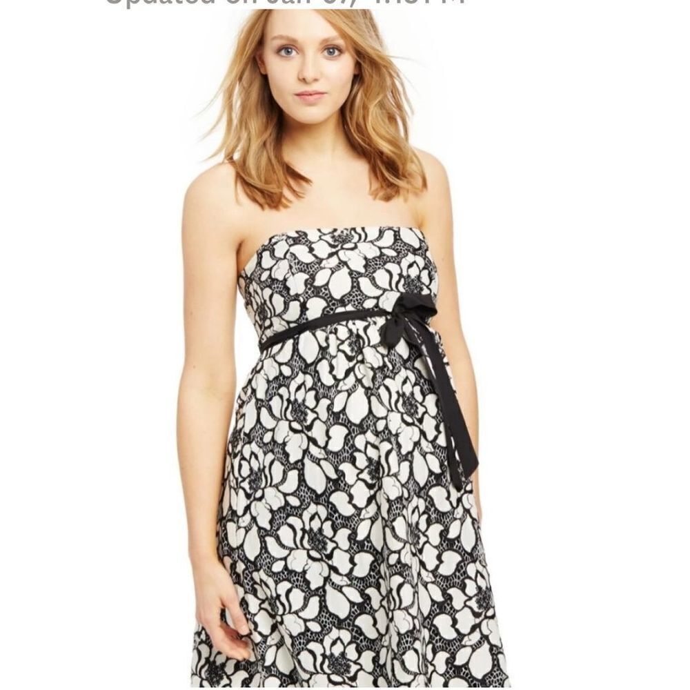 Motherhood Maternity Strapless Dress Lace Floral Black/White Size Small